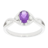 Purple Amethyst sterling silver ring with diamond accent, showcasing elegant design and luxurious sparkles.